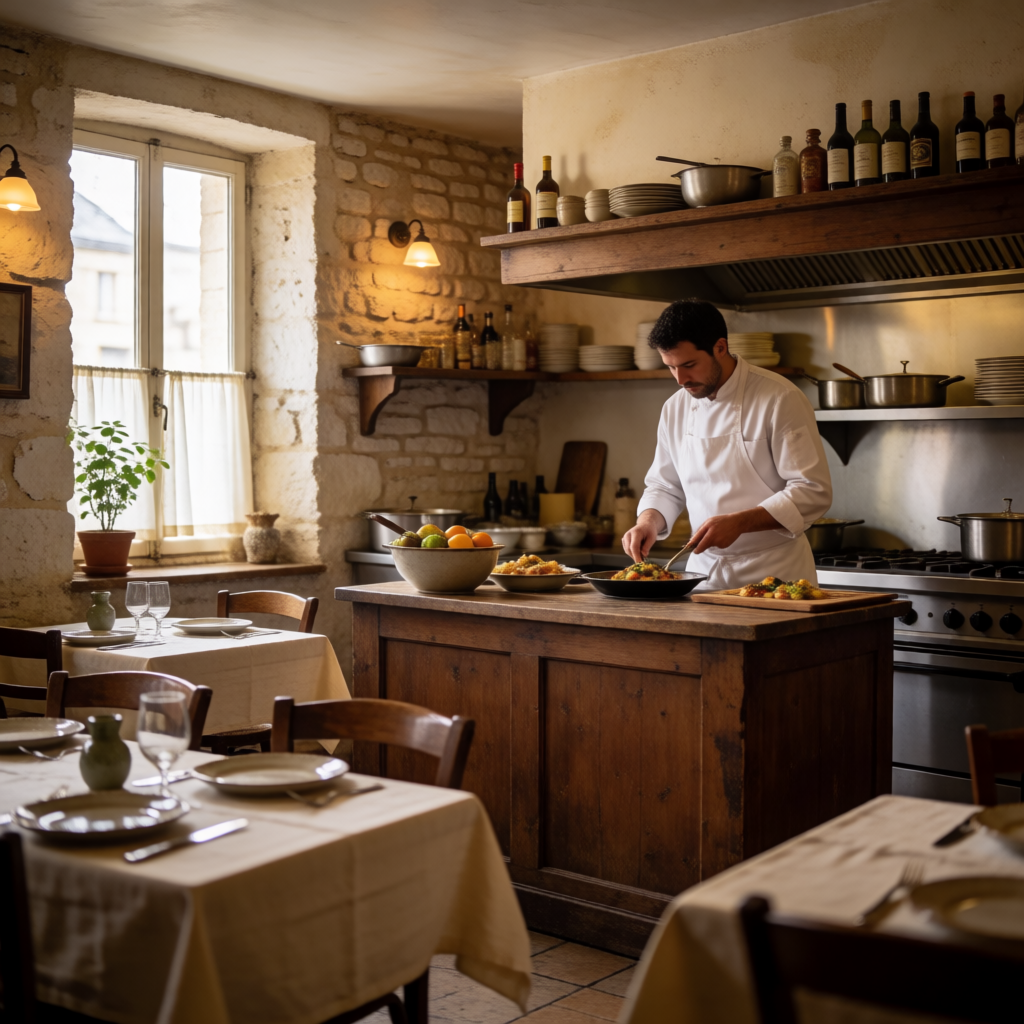 Le chef en cuisine au Comptoir de la Garonne